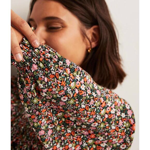 BODEN Smocked Ruffle Yoke Tiered Dress 3/4 Sleeve Ditsy Floral Cottagecore - Picture 6 of 11